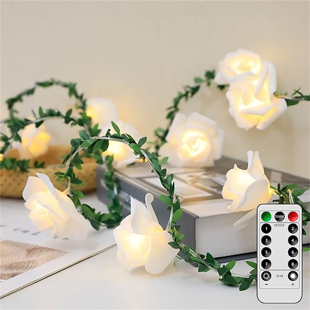  バレンタイン シミュレーション バラのつる 妖精 ストリング ライト リモコン 8 モード 照明 3m 20LED 結婚式 休日 新年 パーティー 自宅 寝室 バルコニー 庭 装飾