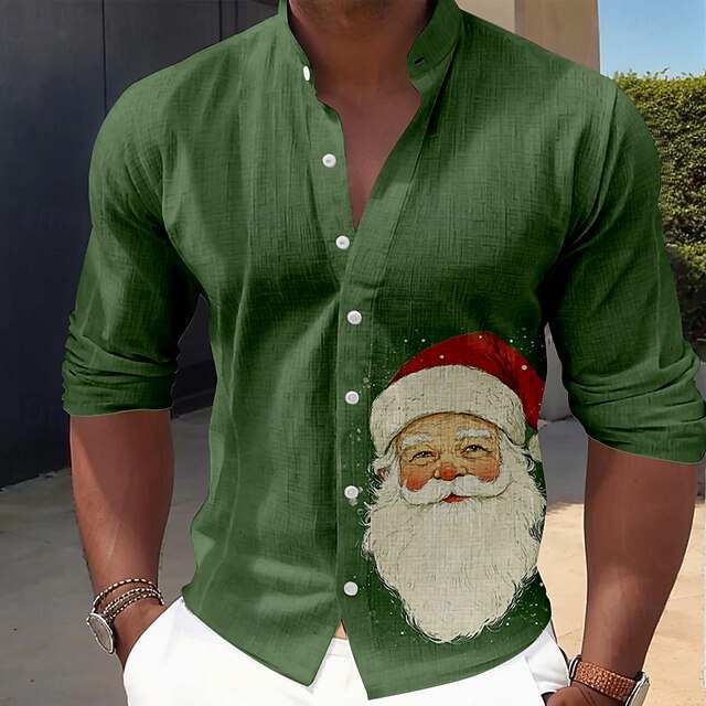 Christmas Santa Claus Casual Men's Dress Shirt Button Up Shirt Long