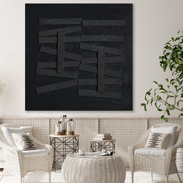 Handpainted Black Textured Painting Oversized 3D handmade Abstract