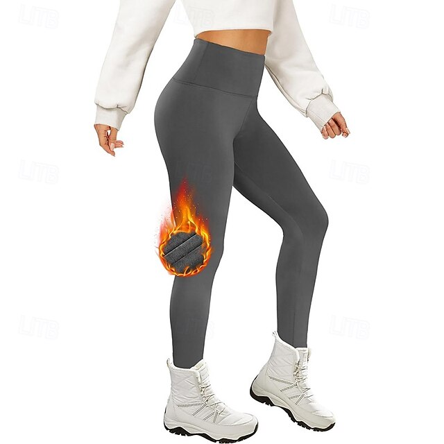 Women's Yoga Pants Fleece Lined Leggings Yoga Leggings Butt Lift Tummy Control High Waist Pilates Gym Workout Workout Cropped Leggings Solid Color Black Dark Navy Dark Gray Fall Winter Sports4