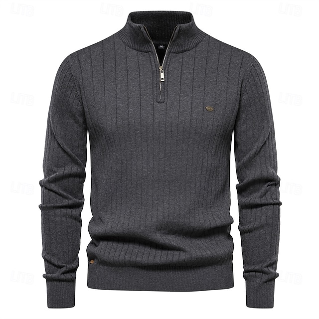  Herren Stricken Einfarbig Halber Reißverschluss Strickware Elegant Weihnachtsgeschenke Heim Bekleidung Herbst Winter Schwarz Marineblau S M L