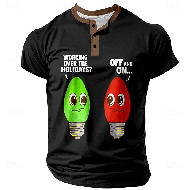 Men's Christmas Funny Lanterns T Shirt Short Sleeve 3D Print Fashion Athleisure Street Sports Outdoor Festival Summer Spring Black Henley Henley T-Shirt4