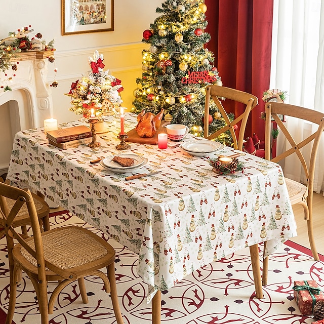  Christmas Tablecloth Festive and Decorative Holiday Table Cover Ideal for Adding Seasonal Cheer to Your Dining Room Perfect for Christmas Gatherings and Holiday Decor