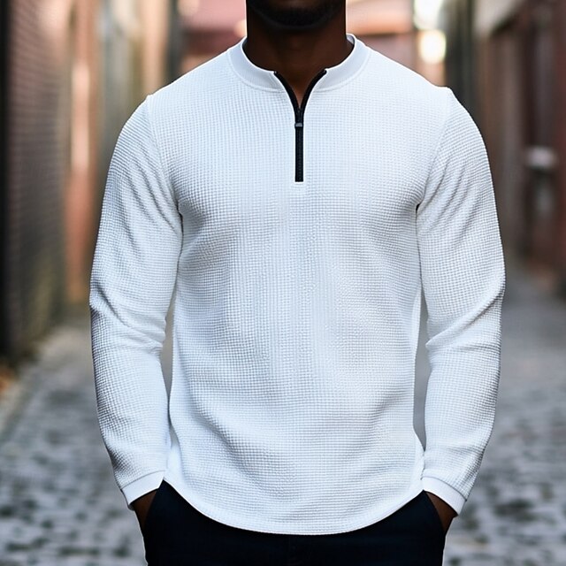 Men's Waffle Tshirt T shirt Tee Solid Color Stand Collar Normal