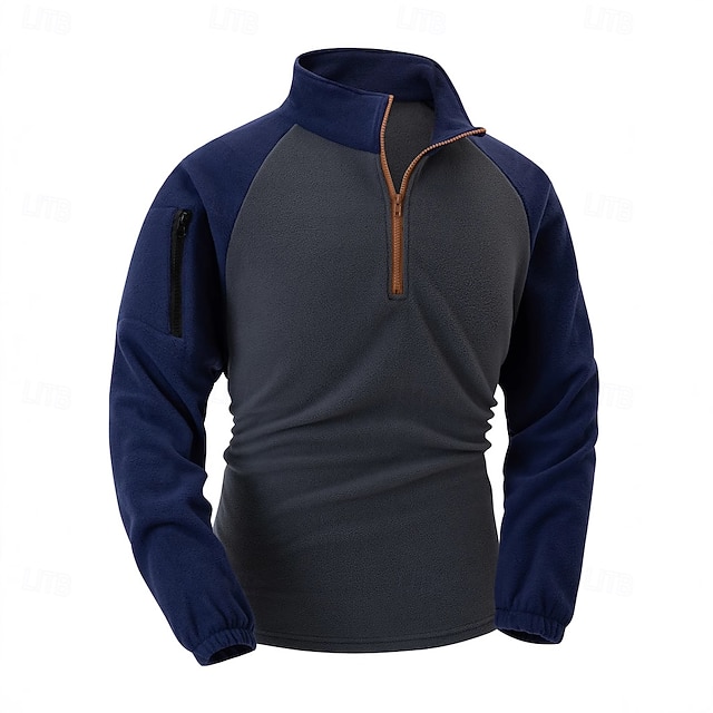  Men's Sweatshirt Polar Fleece Quarter Zip Sweatshirt Navy Blue Khaki Gray Half Zip Plain Pocket Sports & Outdoor Daily Holiday Streetwear Cool Casual Winter Spring &  Fall Clothing Apparel Hoodies