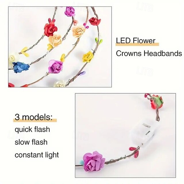 20Piece LED Flower Crown Headbands Glowing Floral Headbands for Women