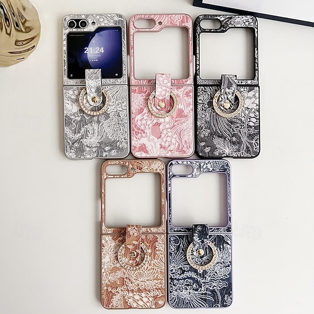  Handy Hülle Handyhüllen Für Samsung Galaxy Z Flip 6 Z Flip 5 Z Flip 4 Z Flip 3 Rückseite mit Handschlaufe Stoßresistent Retro PC PU-Leder