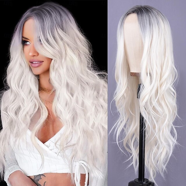  perruque longue ondulée pour femme, perruque longue bouclée avec raie au milieu, cheveux synthétiques résistants à la chaleur, perruque en fibre naturelle pour une utilisation quotidienne en fête,