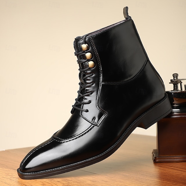  bottines vintage en similicuir marron pour hommes - design classique à lacets avec finition polie pour une tenue formelle et décontractée