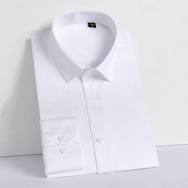 Men's Dress Shirt Button Up Shirt White Blue Long Sleeve Solid Color