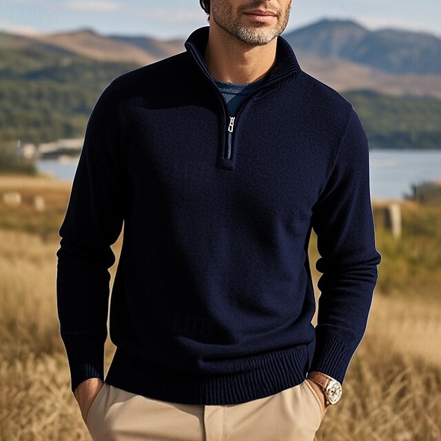 Men's Pullover Sweater Jumper Quarter Zip Sweaters Knit Sweater Ribbed Knit Regular Knitted