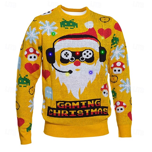 Ugly Christmas Sweater Men's Funny Sweaters Santa Claus Print Knitting Pullover Jumper New Years Eve Sweater Outdoor Daily Long Sleeve Crewnecks Yellow Fall Winter S M Ls4