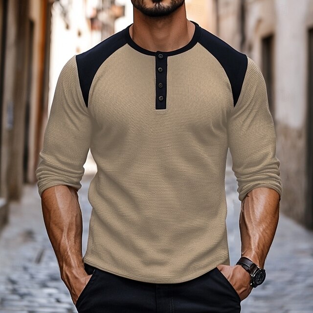 Men's Waffle Tshirt T shirt Waffle Henley Shirt Solid Color Henley