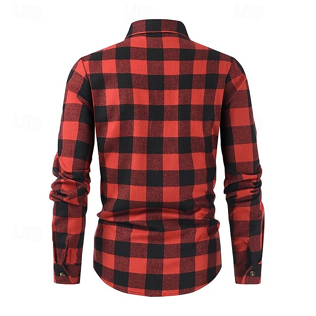 Men's Shirt Flannel Shirt Overshirt Black Red Blue Long Sleeve Plaid