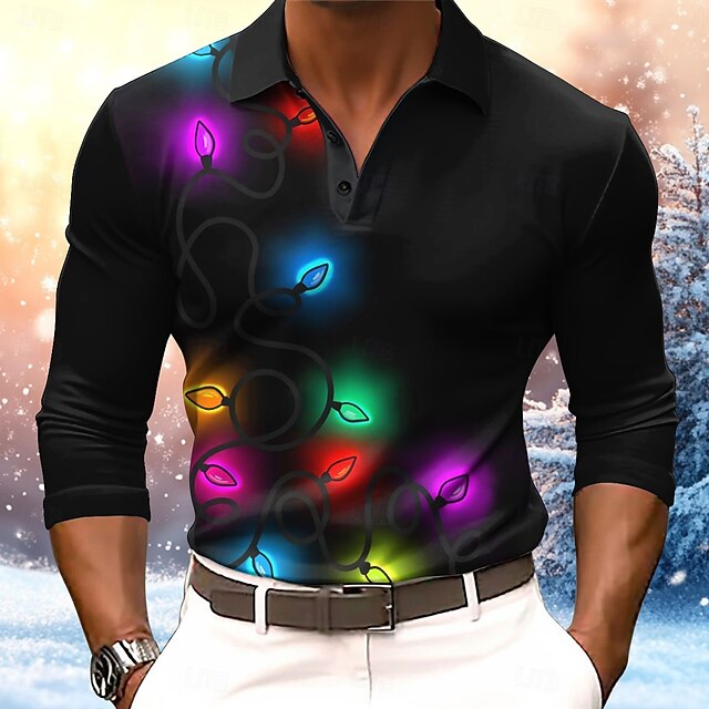 Noël Lanternes Décontractées Homme POLO polo de golf manche longue