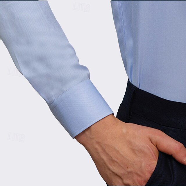 Men's Dress Shirt Button Up Shirt White Blue Long Sleeve Solid Color