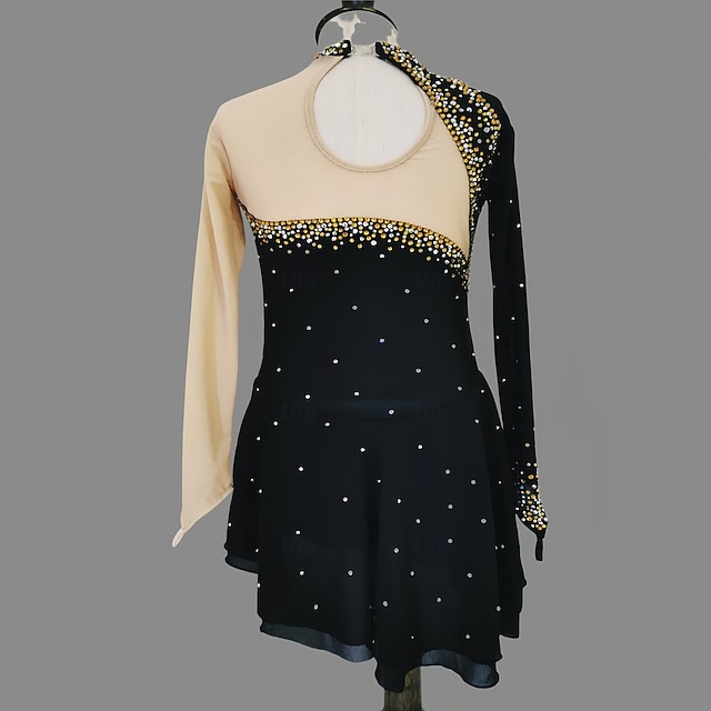 Figure Skating Dress Women's Girls' Ice Skating Dress Black Thumbhole
