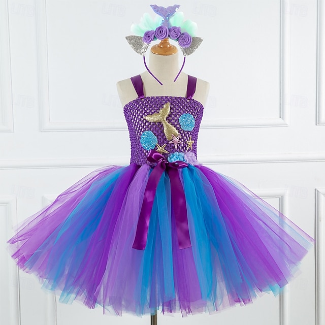  kinderkleidung Mädchen Cosplay-Kleid Party Kleid Meerjungfrau Ärmellos Leistung Geburtstag Rückenfrei Patchwork Schön Süß Polyester Maxi abendkleider Schaukelkleid A Linie Kleid Sommer 4-12 Jahre
