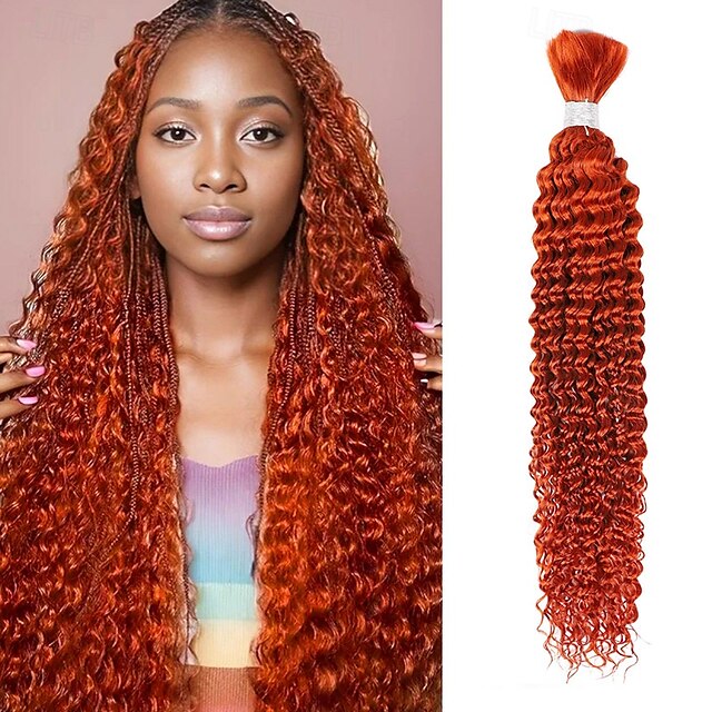  Extensions de cheveux humains orange en vrac, cheveux ondulés profonds, 1 lot