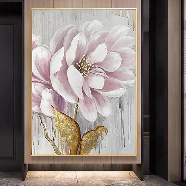 Nice Flora Wall Art Hand Painted Gold Foil Flower Oil Painting Thick