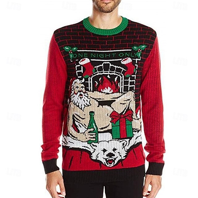 Ugly Christmas Sweater Men's Funny Sweaters Santa Claus Print Knitting Pullover Jumper New Years Eve Sweater Outdoor Daily Long Sleeve Crewnecks Green Fall Winter S M Ls4