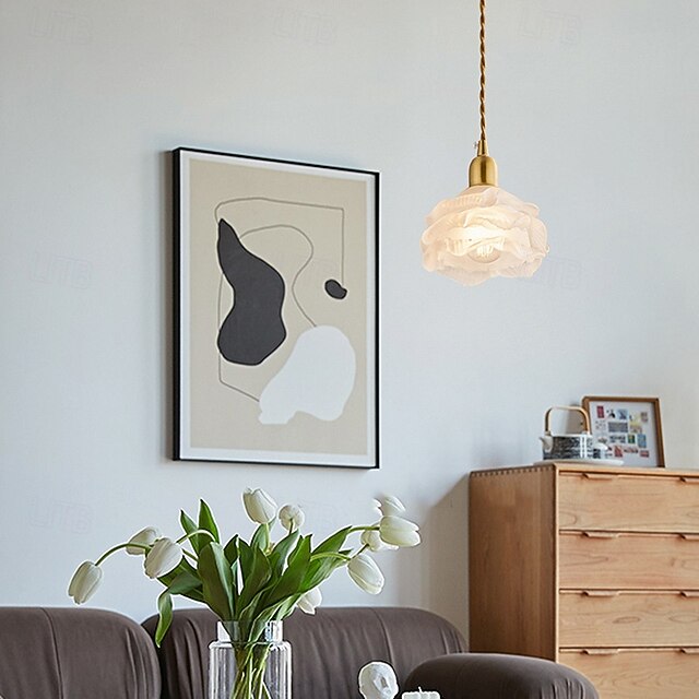 Retro Ceiling Lighting Flower Style Glass Hanging Lamp Lampshade White