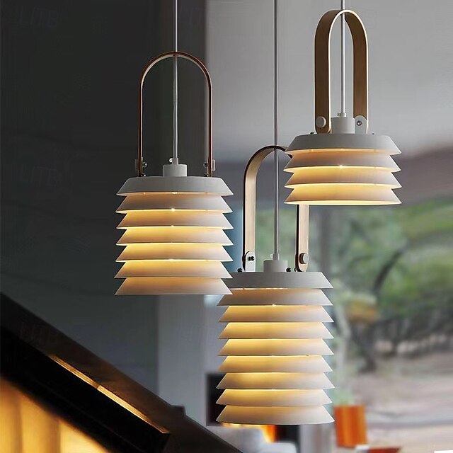  lampada a sospensione in metallo lampada a sospensione moderna di metà secolo luci a sospensione in ferro bianco con strato design fienile lampadario nordico vintage per sala da pranzo 110-240v 21cm
