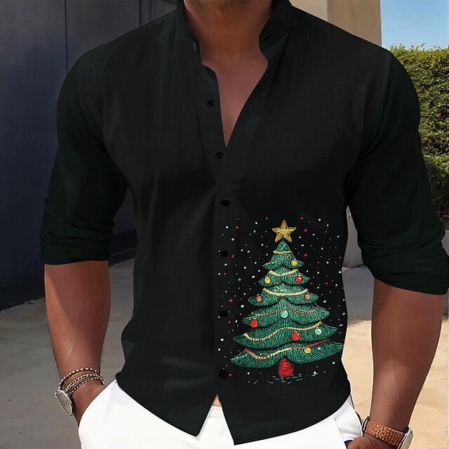 Christmas Christmas Tree Casual Men's Dress Shirt Button Up Shirt Long