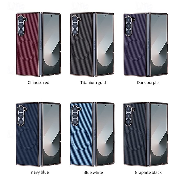  電話 ケース 用途 Zフォールド6 Z Fold 5 Z Fold 4 Z Fold 3 バックカバー スタンド付き 磁石バックル ワイヤレス充電をサポート レトロ風 カーボンファイバー 仕上げ