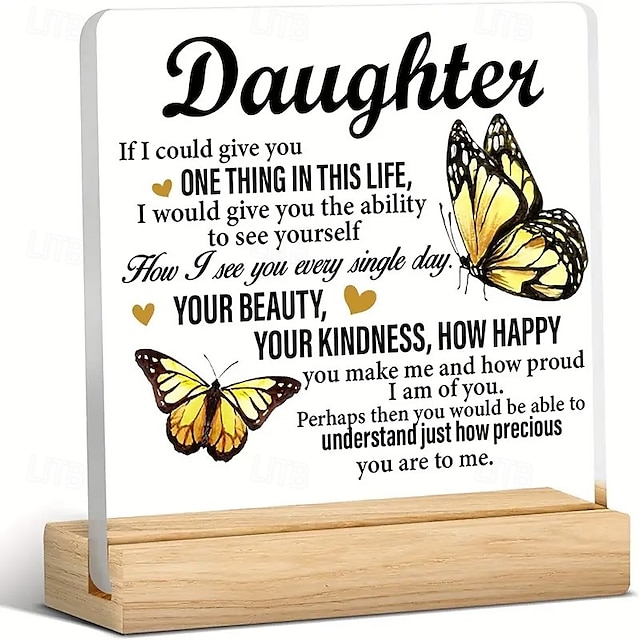  Acrylic Plaque with Wooden Base, Meaningful Gift from Son or Daughter to Mom, Commemorative Desk Sign, Thoughtful Keepsake with Wooden Stand