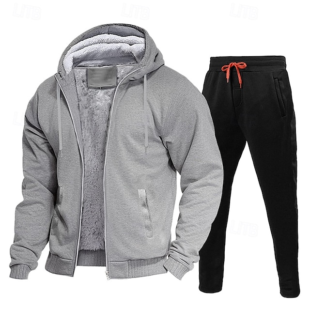  Men's Tracksuit Sweatsuit Black Red Navy Blue Light Grey Dark Gray Hooded Color Block Drawstring 2 Piece Streetwear Cool Spring Fall Clothing Apparel Hoodies Sweatshirts 