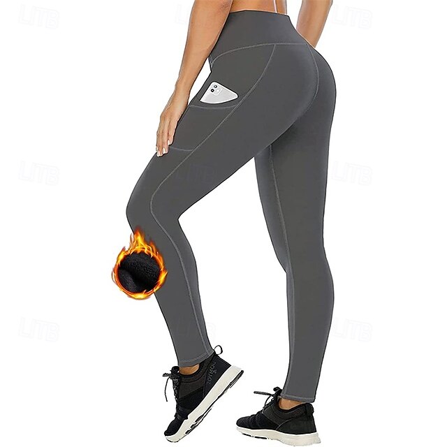  Damen Yogahose Yoga-Leggings Fleece-gefütterte Leggings Seitentaschen Bauchkontrolle Po-Lifting Hohe Taille Yoga Fitnesstraining Pilates Kurze Leggings Schwarz Dunkelmarine Dunkelgrau Herbst Winter