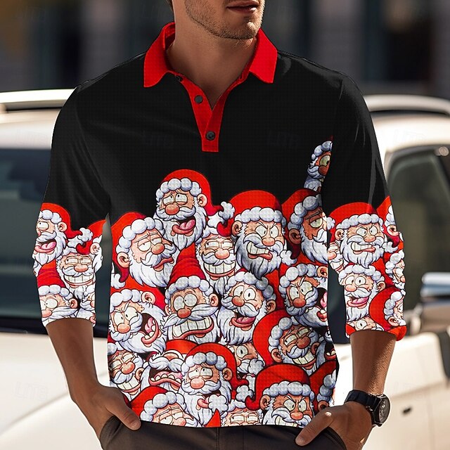 Noël père Noël Marrant Homme Polo gaufré manche longue Soirée Quotidien