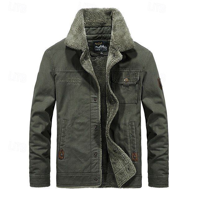  Herren Winterjacke Fleecejacke Freizeitjacke Täglich Urlaub warm Tasche Vlies Herbst Winter Glatt Modisch Strassenmode Kargen Standard Khaki Armeegrün Dunkelblau Jacken