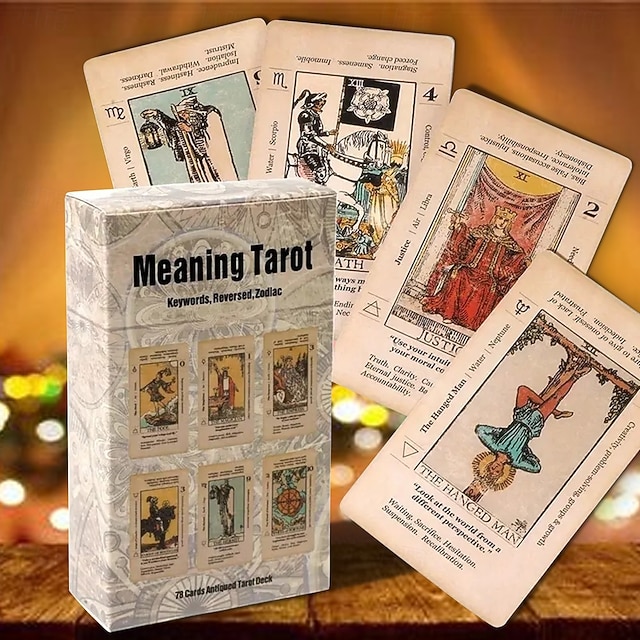  意味が書かれたタロットカード 初心者向けタロットキーワード アンティークタロットデッキ タロットを学ぶ クリスマスプレゼント用の78枚のカード
