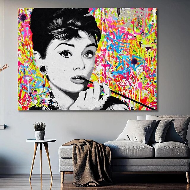 Graffiti art hand painted Audrey Hepburn painting Pop Art Canvas oil