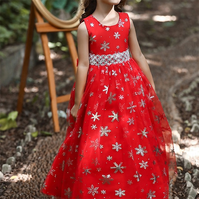  kinderkleidung Mädchen Cosplay-Kleid Party Kleid Schneeflocke Ärmellos Leistung Weihnachten Gitter Rückenfrei Patchwork Schön Süß Polyester Maxi abendkleider Schaukelkleid Tüll-Kleid Winter 4-12 Jahre