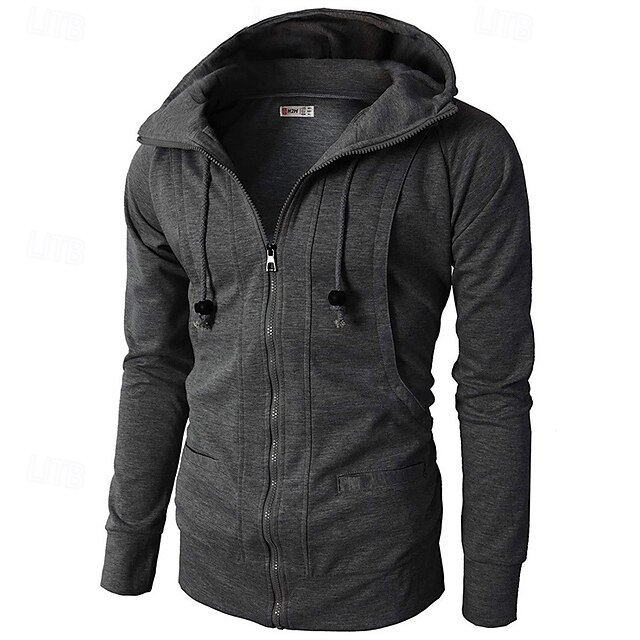  Voor heren Hoodie met rits Hoodie met volledige rits Fleece hoodie Zwart Wijn Leger Groen Marineblauw Khaki Capuchon Effen Rits omhoog Zak Sport & Outdoor Dagelijks Feestdagen Polyester Streetwear