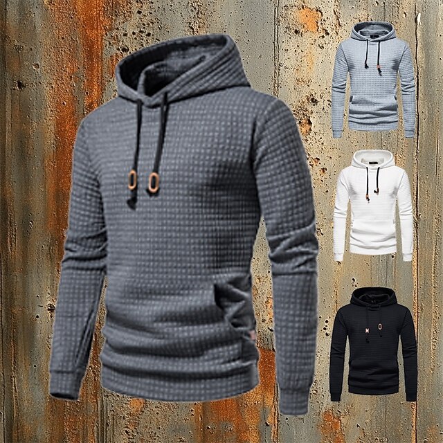  Per uomo Felpa a nido d'ape Maglione Nero Bianco Giallo Grigio chiaro Grigio scuro Con cappuccio Liscio Tasche Ufficio Sportivo Informale Attivo Vintage Fantastico Primavera Autunno Abbigliamento