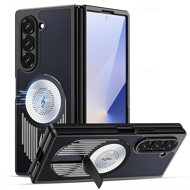  電話 ケース 用途 サムスンのギャラクシー Zフォールド6 Z Fold 5 磁気吸着ケース スタンド付き 磁石バックル ワイヤレス充電をサポート 幾何学模様 PC メタル シリコーン
