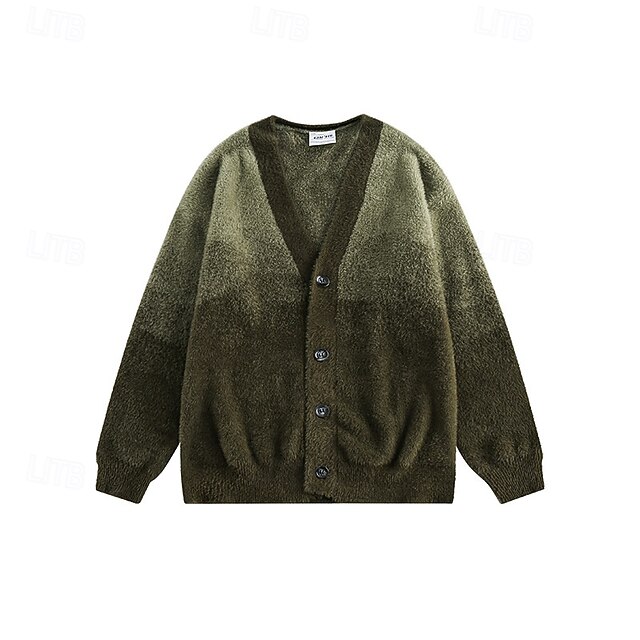 Men's Cardigan Sweater Knit Button Up Ombre Deep V Knitwear Elegant