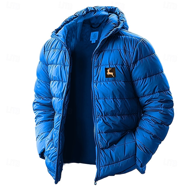  Homens Gráfico Rena Natal Baixa Casaco puffer Prova-de-Água Leve Casual Ao ar livre Diário Feriado Imprimir Outono Inverno Com Capuz Manga Longa Vermelho Azul Royal Verde Tropa