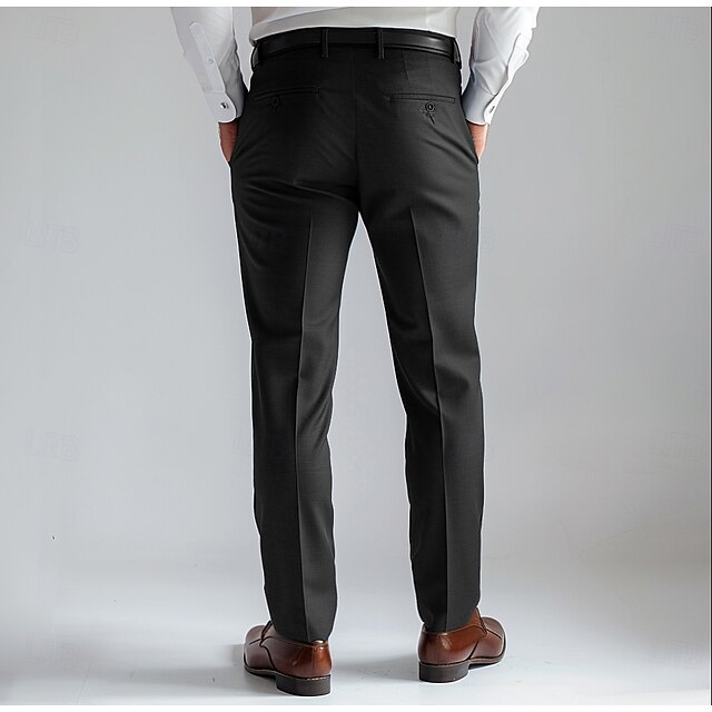 Men's Wool Dress Pants Solid Color Full Length Formal Wedding Party