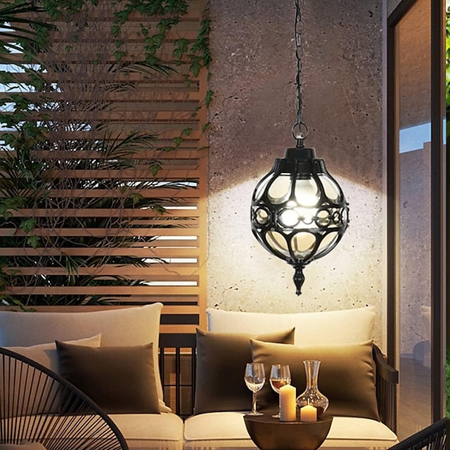  Pendant Lights for Porch Exterior Retro Waterproof Globe Hanging Light Fixture Vintage Lantern Glass Ceiling Lighting Aluminum 110-240 V