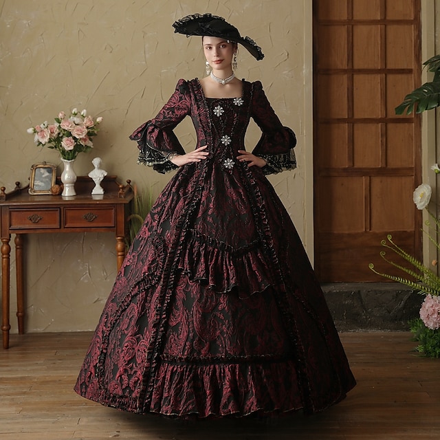  Gothic Rococo Vintage Inspired Dress Party Costume Prom Dress Princess Shakespeare Solid Color Ball Gown Women's Royal Halloween Carnival Valentine's Day Party Evening Party Masquerade Adults' Dress