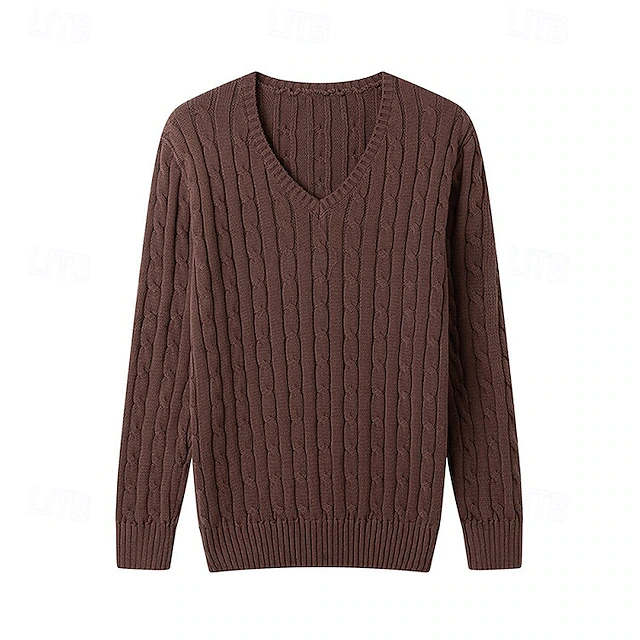 Men's Pullover Sweater Jumper Cropped Sweater Knit Sweater Ribbed Cable Knit Knit Regular Knitted Plain V Neck Fashion Casual Daily Wear Date Clothing Apparel Fall & Winter Dark Navy Dark Green M L 11