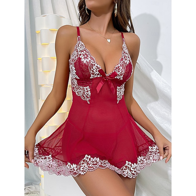  Babydoll Klänningar Underkläder String Sovkläder Dam Sexig Vuxen Jul Nyår julafton Jul Fest Klänning