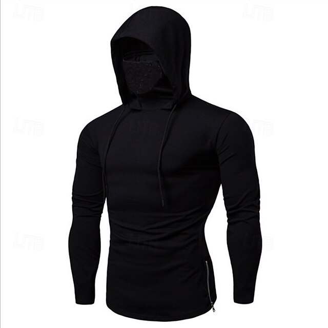  Homme Sweat à capuche avec masque Sweat à capuche de remise en forme Sweat à capuche d'entraînement manche longue capuche Occasionnel Athleisure Automne Couleur Unie Chaleur Thermique Coupe-vent