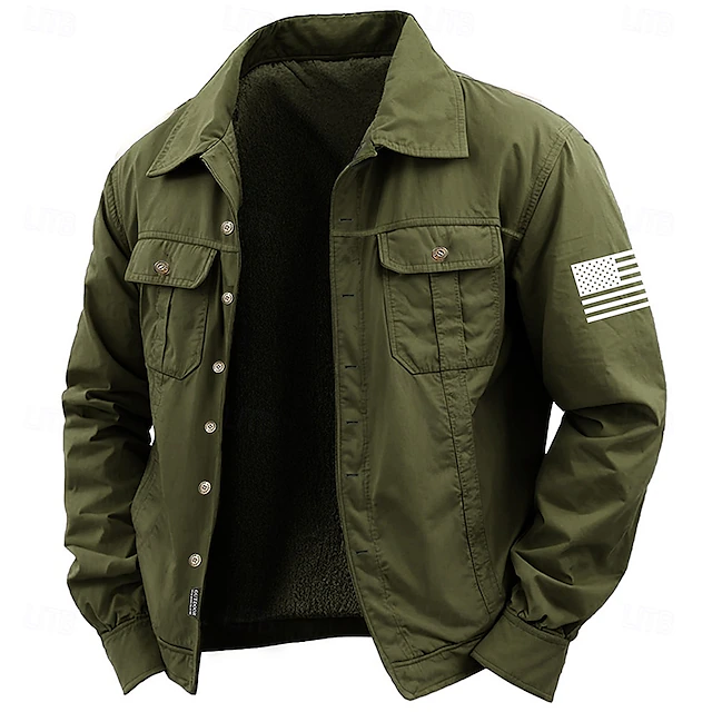 Men's American US Flag Work Shirt Western Shirt Cargo Shirt Long Sleeve Casual Sports & Outdoor Going out Fall Winter Turndown Button-Down Black Army Green Khaki 6