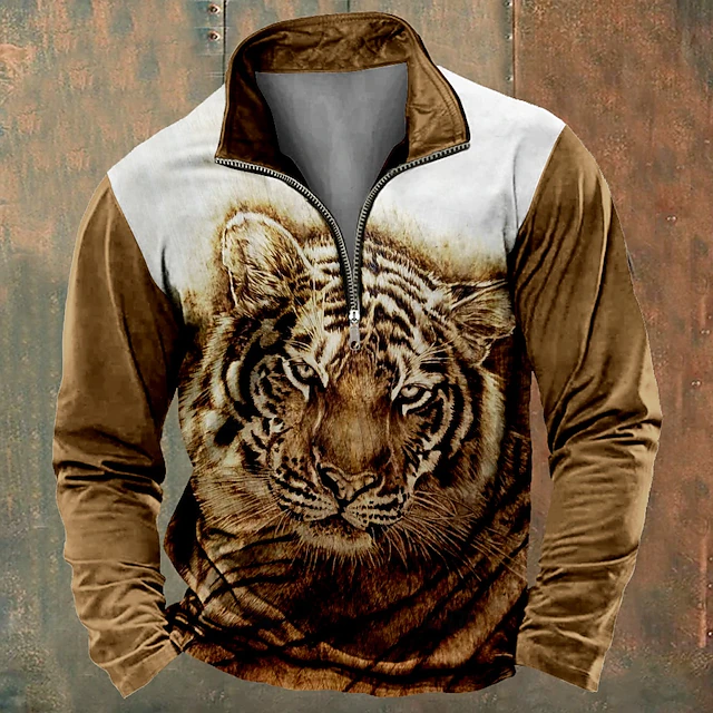 Men's Lion 3D Sweatshirt Sweatshirt Long Sleeve Sweatshirt Quarter Zip Cool 3D Print Holiday 3D Print 1/4 Zip Winter Spring &  Fall4